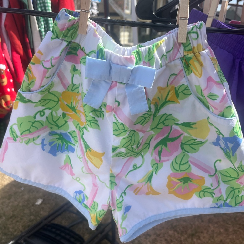 Floral Bow Trim Girls Shorts